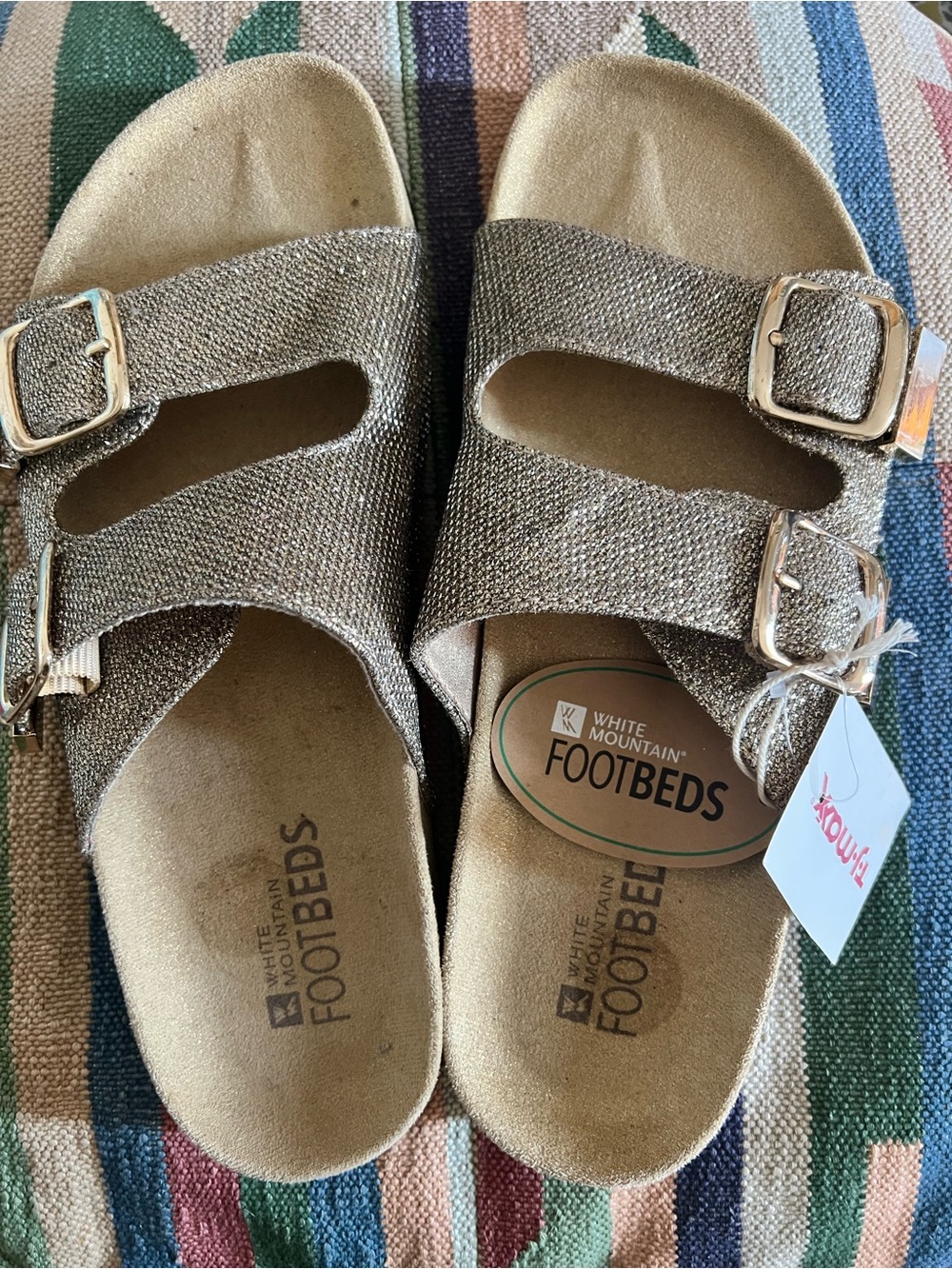 White Mountain Metallic Gold Double-Buckle Footbed Sandals Size 9